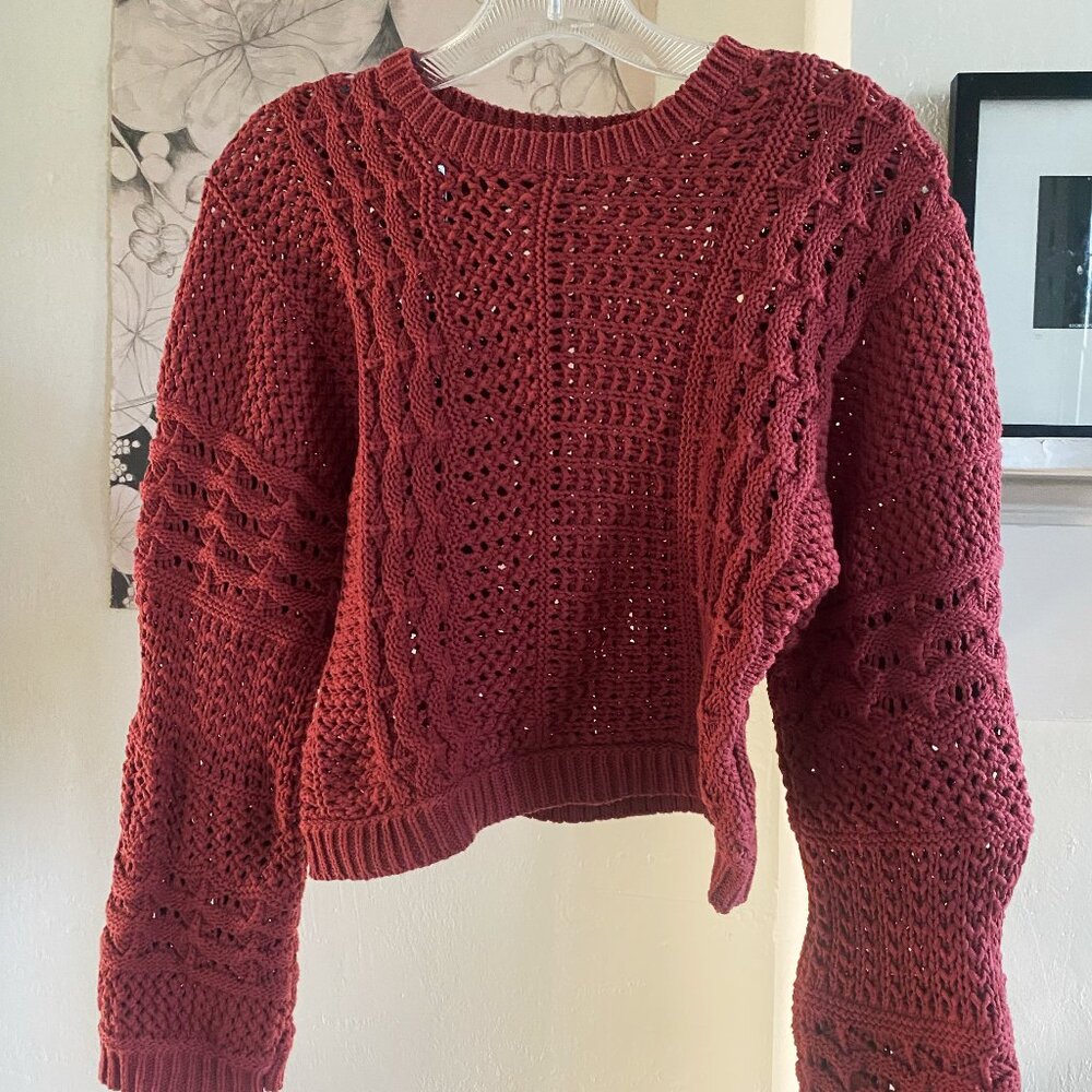 Madewell Crochet-Knit Crop Sweater in Antique Rose, Size XS